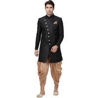 VASTRAMAY Men's Black Silk Blend Sherwani Set_VASMIW005BLnCDRG_40