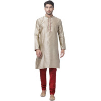 VASTRAMAY Men's Beige Cotton Silk Blend Kurta and Pyjama Set_VASMK047BGnPMA_44