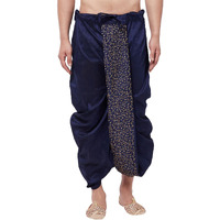 VASTRAMAY Men's Navy Blue Silk Blend Embroidered Dhoti_VASMDT011NB_F