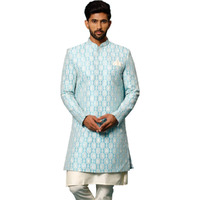 VASTRAMAY Men's Blue Silk Blend Sherwani Only Top_VASMIW252BU_36