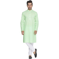 VASTRAMAY Men Green Cotton Kurta and Pyjama Set (VASMK007MGnPCWH_44)
