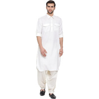 VASTRAMAY Men's Cream Cotton Blend Pathani Kurta & Patiala Set_VASMPT003CRnPTYCR_42