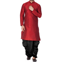 VASTRAMAY Men Cotton Silk Kurta and Cowl Dhoti Pant Set (Maroon_VASMKMA001nCDBL_36)