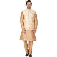 VASTRAMAY Men Cotton Silk Kurta Modi Jacket and Pyjama Set (Rose Gold_VASMJ009GOnKRG001nPRG_40)