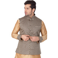 VASTRAMAY Mens Silk Blend Nehru Jackets (Black_VASMJBL005_46)