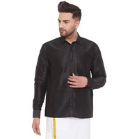 VASTRAMAY VM Mens Silk Blend Black Shirt - Effortless Style for Everyday Comfort | Ethnic South Indian Silk Shirt Full Sleeves | Modern Designs and Contemporary Fit_VASMSH002BL_42