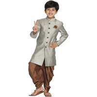 VASTRAMAY Boys' Beige,Grey And Coffee Indowestern Sherwani and Cowl dhoti pant Set_VASBIW105BGnCDCO_28
