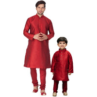 VASTRAMAY Cotton Silk Solid Regular Kurta Set (VASBBKMA001nPMA_40/32_Maroon_Man Boy (9-10 Years))
