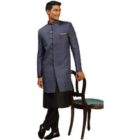 VASTRAMAY Men's Black And Navy Blue Viscose Sherwani Set