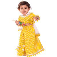VASTRAMAY Girls' Cotton Yellow Lehenga Choli With Dupatta | Cotton Lehenga Set And Dupatta For Infants