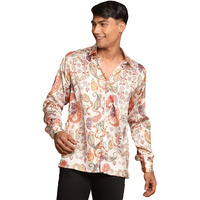 VASTRAMAY Men's Multicolored-Base-Beige Satin Ethnic Shirt_VASMSH017BG_36