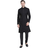 VASTRAMAY Men's Black Cotton Linen Blend Kurta Pyjama Set_VASMK007BLnPLBBL_42