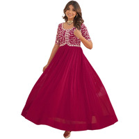 Wedani Georgette Anarkali Gown with Embroidered Top for Women (in, Alpha, 2XL, Regular, Pink)