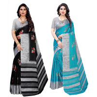 Yashika Women's Combo Art Silk Printed Saree With Blouse Piece Pack Of 2(NAURTA BLACK-NAURTA BLUE)