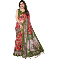 Yashika Women's Printed Kalamkari Art Silk Saree With Tassels and Unstitched Blouse Material (AZ-YS-P1-SUBILA RED JHALAR)