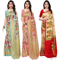 Yashika Women's Combo Art Silk Saree with Blouse Piece-Pack of 3 Light Green-AIR Peach-RAJARANI CHICKU CHIKU_Multicolor-02
