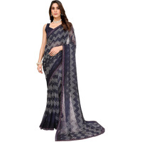 Yashika Women's Woven Latest Georgette and Hot Fix Lace Saree with Unstitched Blouse Material (AZ-YS-P1-BANDANA-Parent_Navy)