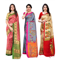 Yashika Women's Combo Art Silk Saree with Blouse Piece-Pack of 3(ALIFA Pink-DANDIYA Grey-RAJARANI CHICKU) Multicolor-04