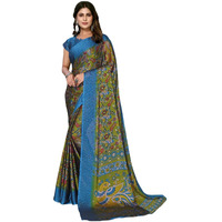 Yashika Women's Trendy Rangoli Chiffon Rama Color Saree with Blouse Material(UMIKA RAMA)