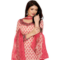 Yashika Women's Printed Dress Material - Unstitched Crepe Fabric Kurti, Pants & Dupatta Set (AZ-YS-P4-JESIKA PINK)