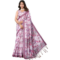 Yashika Women's Digital Print Art Silk Cotton Saree with Tassels and Golden Border - Lightweight and Elegant Ethnic Wear for Festive and Casual Occasions (AZ-YS-P1-PUSHPA 02)