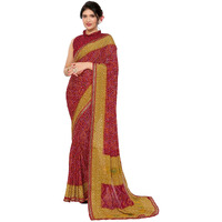 Yashika Women's Plain Bandhni Print Georgette Saree with Lace and Unstitched Blouse Material (AZ-YS-P1-AADHYA RED-New