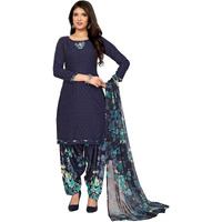 Yashika Women's Printed Dress Material - Unstitched Crepe Fabric Kurti, Pants & Dupatta Set (AZ-YS-P1-BLUE FLOWER)