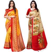 Yashika Women's Combo Art Silk Printed Saree With Blouse Piece Pack Of 2(MINALI MUSTARD-RAJARANI CHICKU)