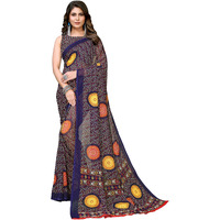 Yashika Women's Trendy Printed Georgette Dark Blue Color Saree with Blouse Material(USMANI NAVY)