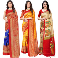 Yashika Women's Combo Art Silk Saree with Blouse Piece-Pack of 3(Metro Royal Blue-MINALI Mustard-RAJARANI CHICKU) RYL BLU-MINLI MSTRD CHIKU_Multicolor-12