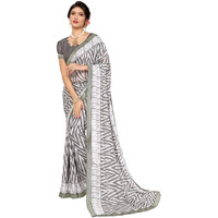 Yashika Women's Plain Zigzag Print Georgette Saree with Lace and Unstitched Blouse Material (AZ-YS-P1-ANSHIKA Grey-New