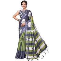 Yashika Women's Plain Digital Print Cotton Silk Blend Saree with Silver Weaving Border Tassels-Elegant Ethnic Wear for Festive and Casual Occasions (AZ-YS-P1-TIGER 01 to 06-Parent_Tiger 02-Grey)