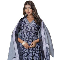Yashika Women's Regular Printed Cotton Blend Lace A-Line Kurta Pant Dupatta Set-Ethnic Elegance for Every Occasion Experience Comfort and Style with This Stunning Ensemble (AZ-YS-P7-KS2122-S_Black