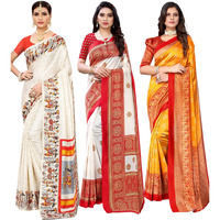 Yashika Women's Combo Art Silk Saree With Blouse Piece - Pack Of 3(VIVO ORANGE-AAMRAPALI RED-MINALI MUSTARD)