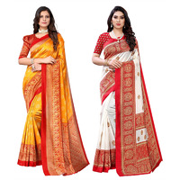 Yashika Women's Combo Art Silk Printed Saree With Blouse Piece Pack Of 2(MINALI MUSTARD-AAMRAPALI RED)