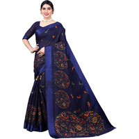 Yashika Womens Linen Prined Saree With Blouse Piece(PARINDA NAVY_Free Size)
