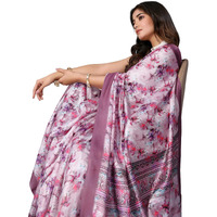 Yashika Women's Digital Print Art Silk Cotton Saree with Tassels and Golden Border - Lightweight and Elegant Ethnic Wear for Festive and Casual Occasions (AZ-YS-P3-PUSHPA 02)