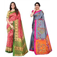 Yashika Women's Combo Art Silk Printed Saree With Blouse Piece Pack Of 2(ALIFA PINK-DANDIYA GREY)