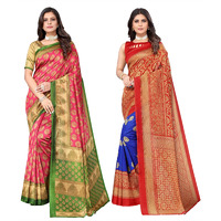 Yashika Women's Combo Art Silk Printed Saree With Blouse Piece Pack Of 2(ALIFA PINK-METRO ROYAL BLUE)