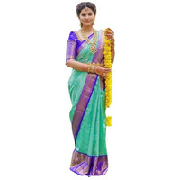 Yashika Women's Fancy Banarasi Kanjivaram Art Silk Saree with Blouse Pieces||Mint Green Coloured Kanjivaram Saree|| AZ-YS-OG-SARKAR BLUE