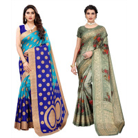 Yashika Women's Combo Art Silk Printed Saree With Blouse Piece Pack Of 2(KORA BLUE-AAMRAPALI RED)