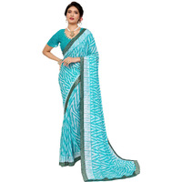 Yashika Women's Plain Zigzag Print Georgette Saree with Lace and Unstitched Blouse Material (AZ-YS-P1-ANSHIKA Sky Blue-New