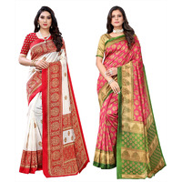 Yashika Women's Combo Art Silk Printed Saree With Blouse Piece Pack Of 2(AAMRAPALI RED-ALIFA PINK)