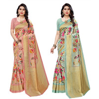 Yashika Women's Combo Art Silk Printed Saree With Blouse Piece Pack Of 2(AIR PEACH-AIR LIGHT GREEN)