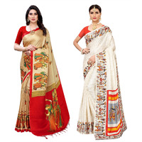 Yashika Women's Combo Art Silk Printed Saree With Blouse Piece Pack Of 2(RAJARANI CHICKU-VIVO ORANGE)
