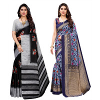 Yashika Women's Combo Art Silk Printed Saree With Blouse Piece Pack Of 2(NAURTA BLACK-SWATI NAVY)