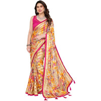 Yashika Women's Printed Georgette Satin Saree with Lace Border and Blouse Material (AZ-YS-P1-SUJATA YELLOW)