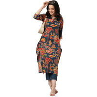 ANNI DESIGNER Women's Cotton Blend Straight Printed Kurta with Pant (Tinka Kerosin_XL_Dark Blue_X-Large)