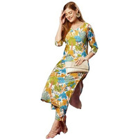 ANNI DESIGNER Women's Cotton Blend Straight Printed Kurta with Pant (Samlok Sky Blue-NW_S_Sky Blue_Small)