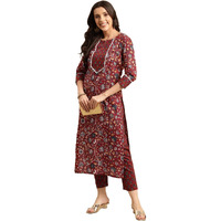 ANNI DESIGNER Women's Cotton Blend Printed Straight Kurta with Pant (Win Red_S_Red_Small)